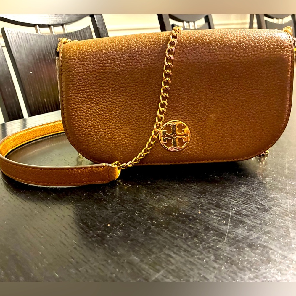 Tory Burch Brown Leather Crossbody Bag with Chain Strap